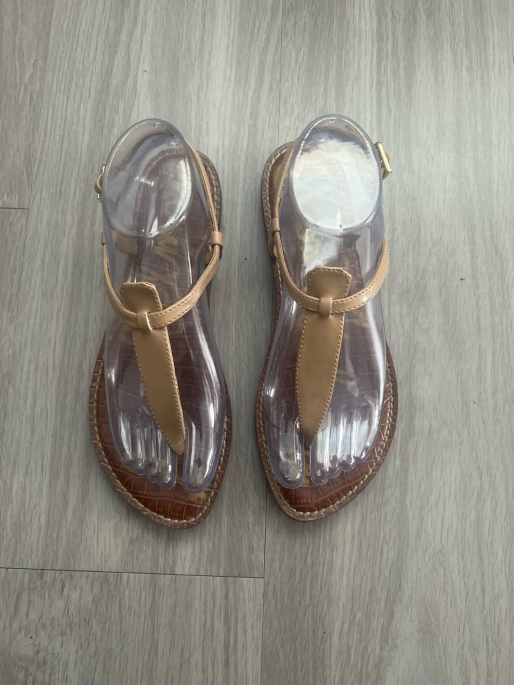 Sam Edelman Gigi Tan Leather Thong Sandals Size 8 Ankle Strap Flat